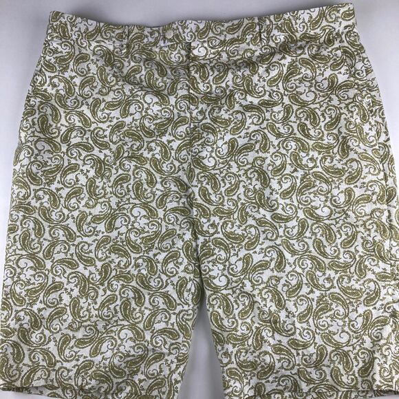 Other - Linea Uomo Men's Paisley Print Shorts Size 42 White Olive Green Flat Front